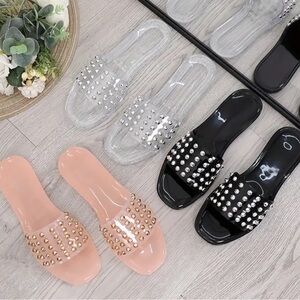 Rhinestone Black Spiked Sandals